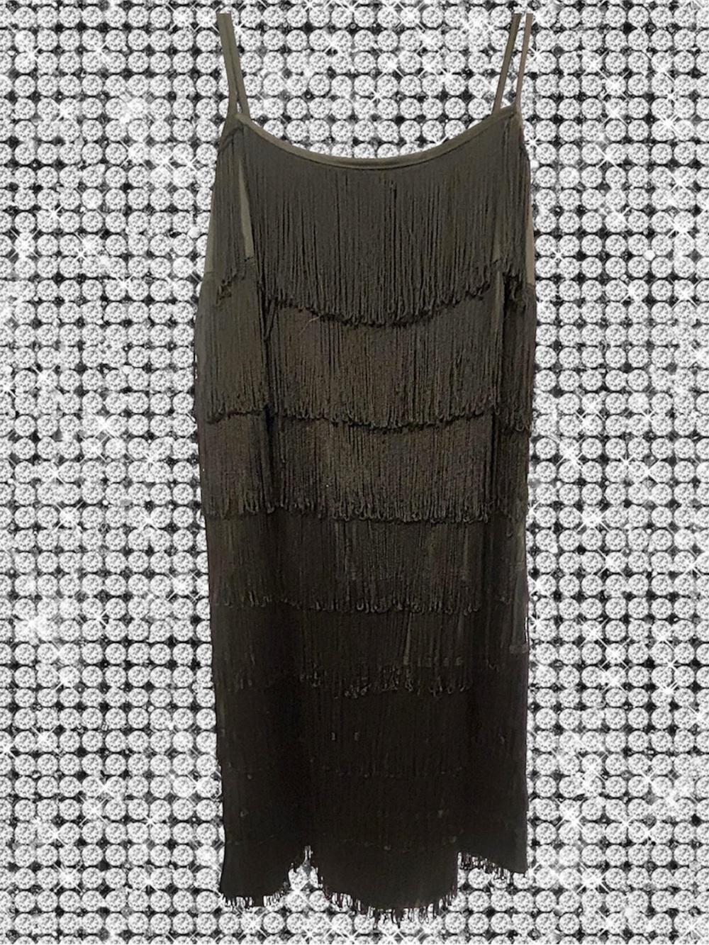 Le Château Black Fringe Midi Dress | Art Deco Flapper Style | M